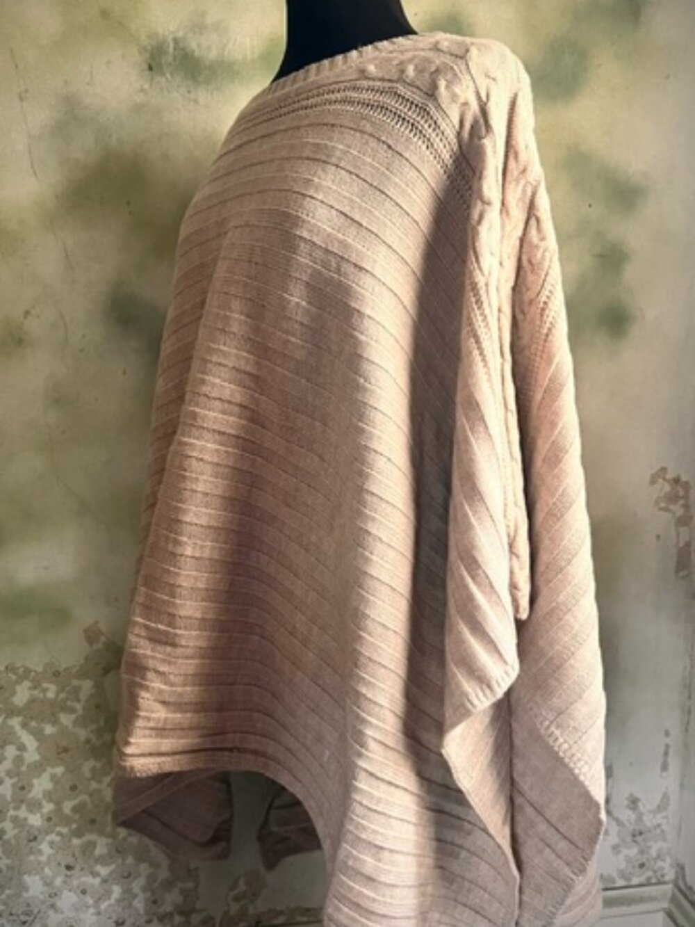 New York & Company Cream Cable Knit Oversized Poncho Sweater S/M